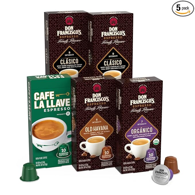 Don Francisco's and Cafe La Llave Espresso Capsule Variety Pack - 50 Recyclable Aluminum Pods