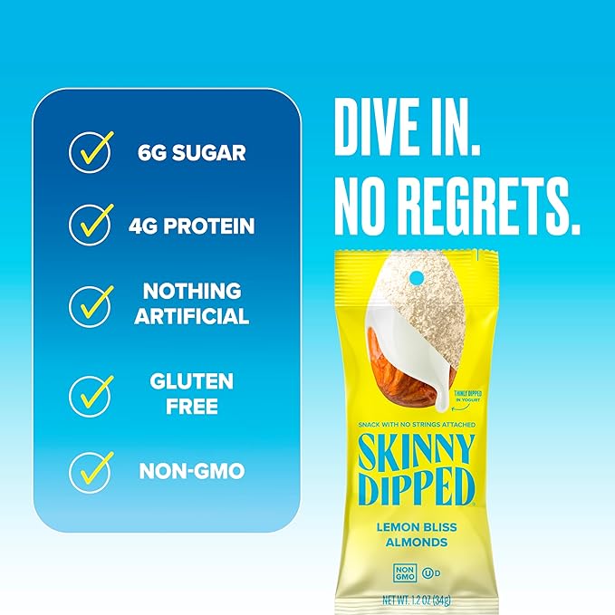 SkinnyDipped Lemon Bliss Almonds, Chocolate Covered Almonds, Low Sugar, Gluten Free, Healthy Snack