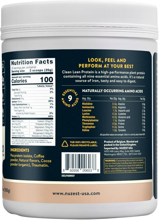 Nuzest - Pea Protein Powder - Clean Lean Protein, Premium Vegan Plant Based Protein Powder, Dairy