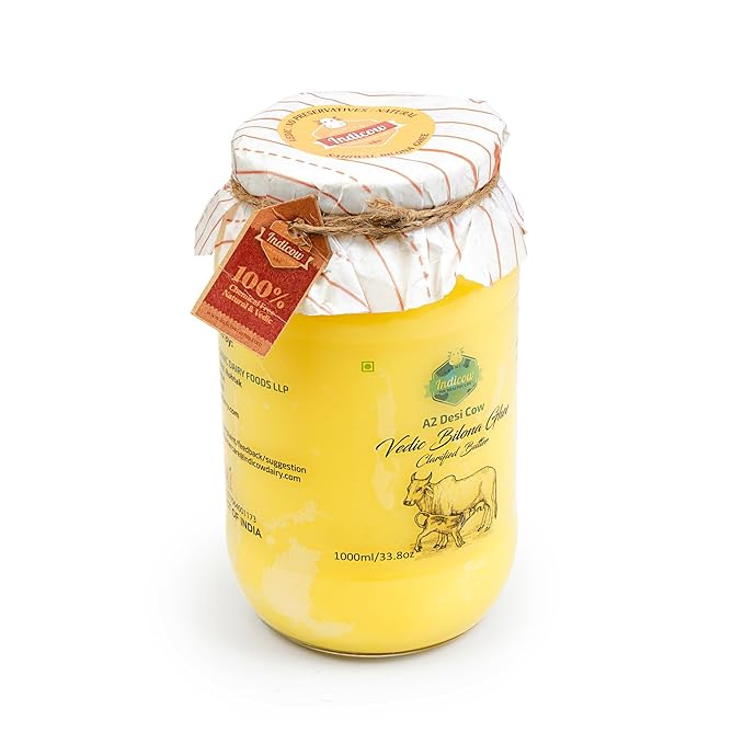 Indicow A2 Desi Cow Ghee, Clarified Butter | Grass Fed Cows | (1000ML(33.8oz), A2 Cow Ghee (Sahiwal