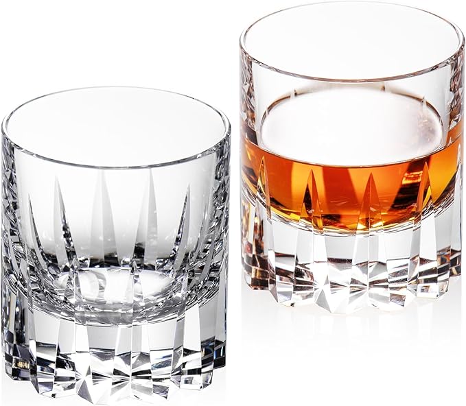 KAMMAK Crystal Whiskey Glasses Set of 2, Handcrafted 7.78oz Old Fashioned Glasses Stemless, Luxury