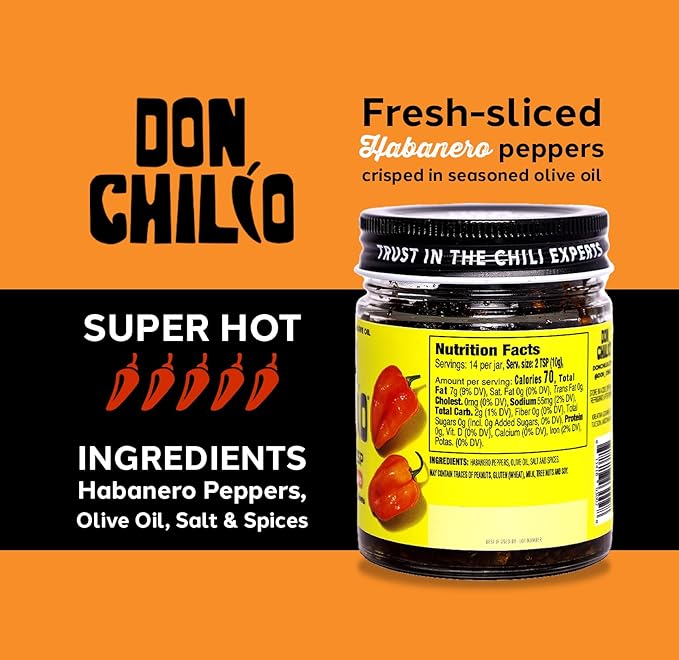 Don Chilio Hot Habanero Mexican Chile Crisp, 5 oz., 3 Pack ??Crunchy Sliced Habanero Fried Chili