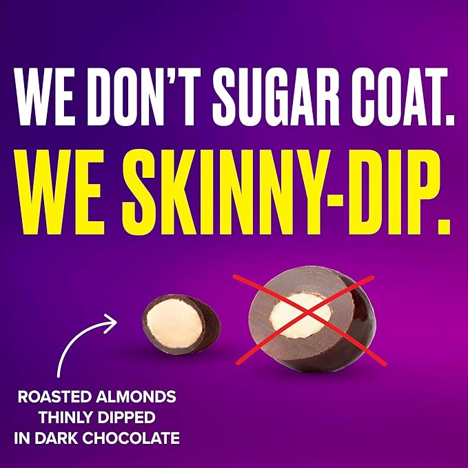 SkinnyDipped Super Dark Chocolate + Sea Salt Almonds, Vegan, Healthy Snack, Plant Protein, Gluten
