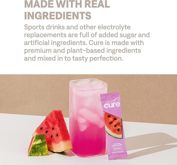 Cure Hydration | Plant-Based Electrolyte Drink Mix | No Added Sugar | FSA-HSA | Dehydration Relief
