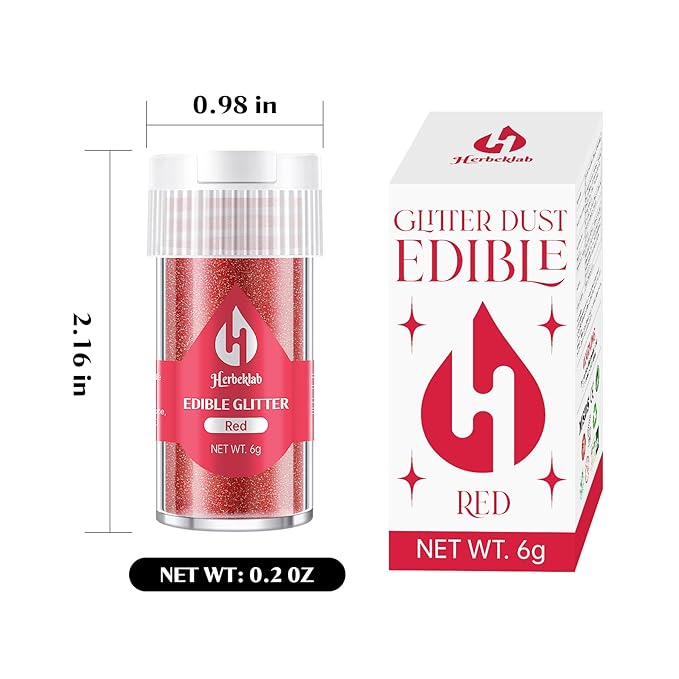 Red Edible Glitter ??6g Luster Dust Drink Glitter, Food Grade Shimmer Powder for Cocktails, Cakes