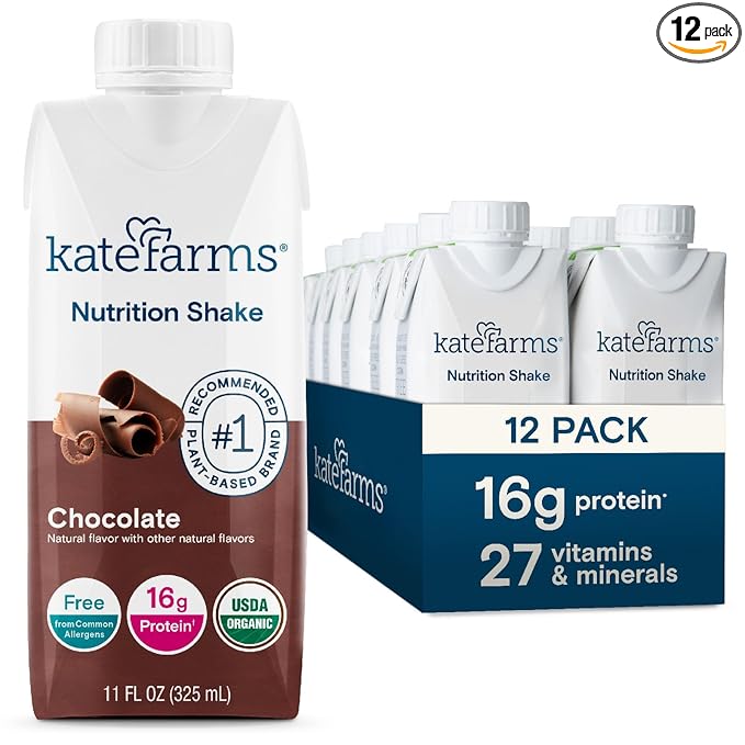 KATE FARMS Organic Nutrition Shake, Chocolate, 16g Protein, 27 Vitamins and Minerals, Protein Meal