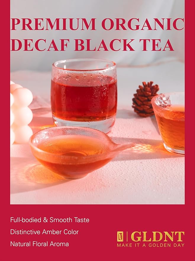 GLDNT Organic Decaf Black Tea Bags, Organic Black Tea Decaffeinated, Smooth Taste, Iced & Hot Tea