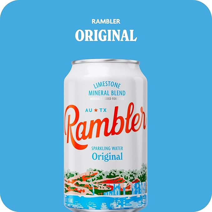 AUTX RAMBLER Sparkling Water, Texas Limestone Mineral Blend, Original Natural Flavor, 12-Ounce