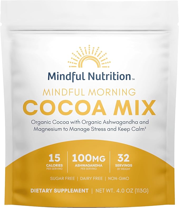 Mindful Morning Sugar Free Hot Chocolate Mix with Organic Ashwagandha and Magnesium Supplements to