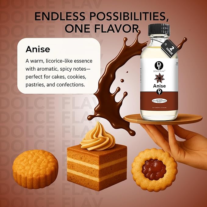 Dolce Flav Natural Anise Extract ??8 Ounce Oil-Soluble Kosher, Sugar-Free, Concentrated Licorice