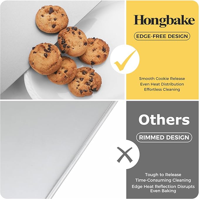 HONGBAKE 2 Pieces Large Flat Cookie Sheet No Edges, Nonstick Insulated Baking Pan, Commercial Oven