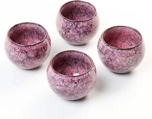 MQjzsh Chinese Japanese teacups, porcelain, kung fu teacups, handmade four-piece sakura powder