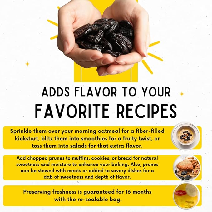 Sunbest Natural Jumbo Pitted Prunes – 3 lb Bulk Bag (48 oz) – Tender, Juicy & Nutrient-Rich – High