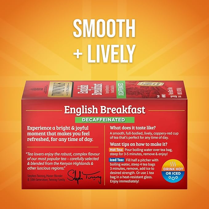 Twinings Decaffeinated English Breakfast Individually Wrapped Bags, 20 Count (Pack of 6)