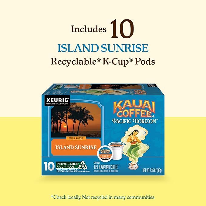 Kauai Coffee K-Cup Pods for Keurig Brewers – Arabica Coffee, 10% Hawaiian – Mild Roast, Light with