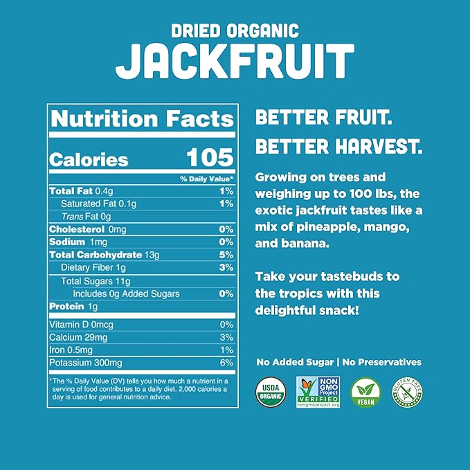 Mavuno Harvest Jackfruit Dried Fruit Snacks | Unsweetened Organic Dried Jackfruit Chips | Gluten