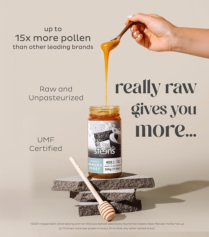 Steens Manuka Honey - MGO 400+ - Pure & Raw 100% Certified UMF 13+ Manuka Honey - Bottled and