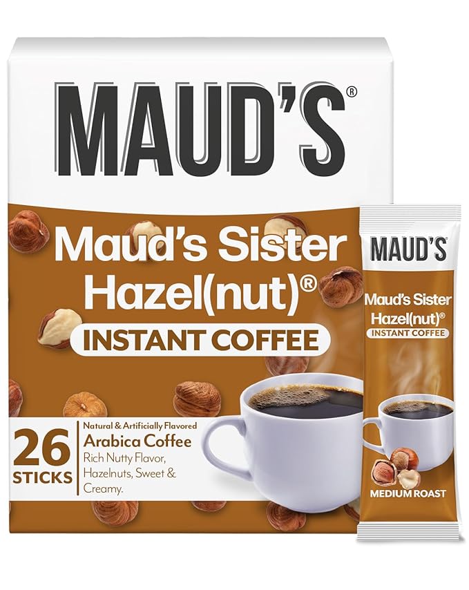 Maud's Sweet Hazelnut Flavored Instant Coffee, 26 ct, 100% Arabica Coffee, Medium Roast, Instant