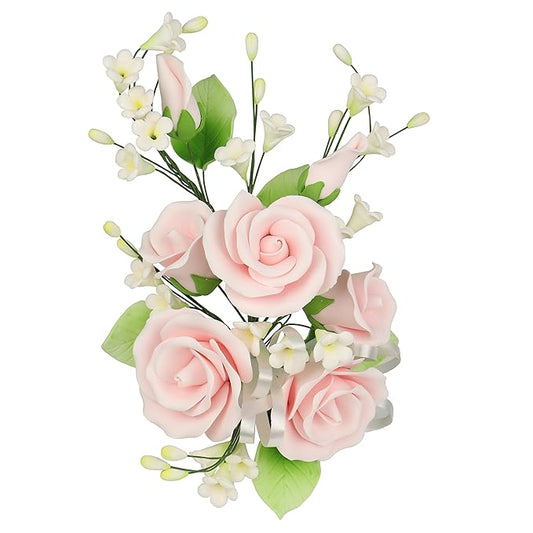 O'Creme Gumpaste Edible Flower Spray for Cake Decorating, Pastel Pink Garden Rose Sugar Paste