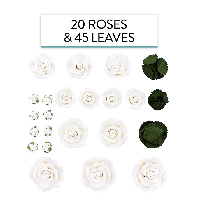 Global Sugar Art Exquisite Edble Rose & Leaf Sugar Cake Flowers Tray White, Unwired by Chef Alan