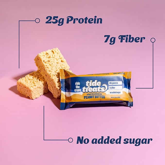 Crispy Rice Protein Treat Peanut Butter Bar | 25 g Protein, No Added Sugar, 7 g Fiber, Gluten Free