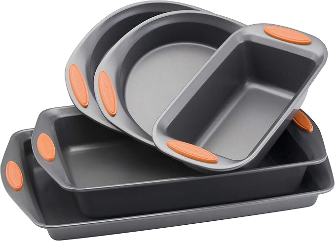 Rachael Ray 55673 Nonstick Bakeware Set with Grips includes Nonstick Bread Pan, Baking Pans and