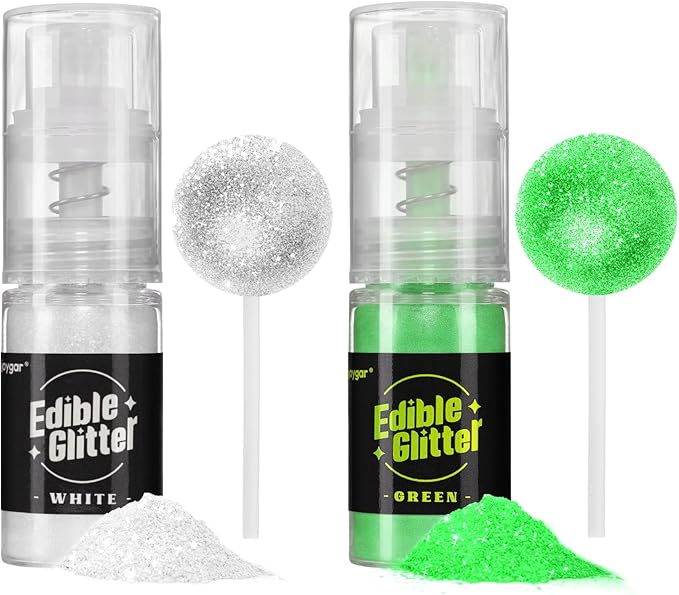 Sujoygar Edible Glitter Spray 2 Colors, White and Green Edible Glitter for Cocktails, Shimmer