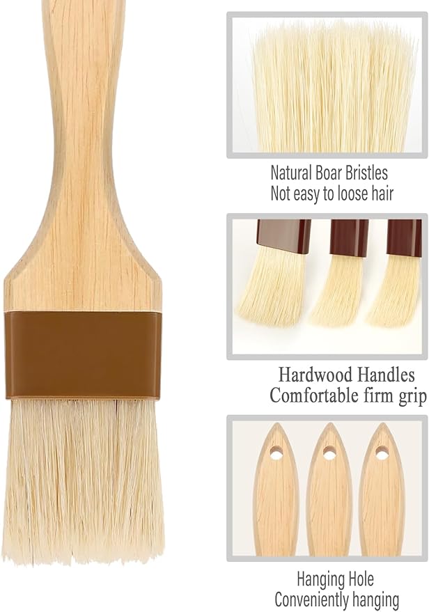 Basting Brush,Pastry Brush 1.5" & 1" - Natural Bristle Cooking Brush for Baking,Not Shed Food Grade