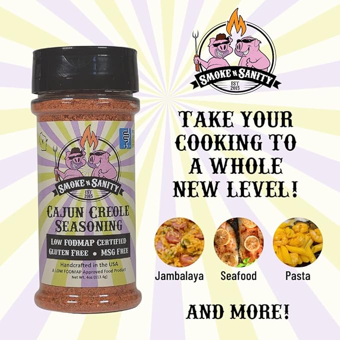 Smoke n Sanity Cajun Creole - Certified Low FODMAP Seasonings - Gluten Free - Certified Kosher