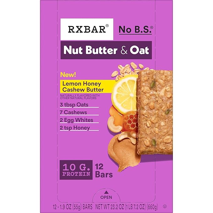 RXBAR Nut Butter and Oat Protein Bars, Protein Snacks, Snack Bars, Lemon Honey Cashew Butter