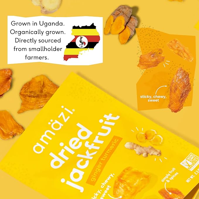 Am채zi Foods | Ginger Turmeric Dried Jackfruit (6 Pack) | All Natural Snacks | Gluten Free Healthy