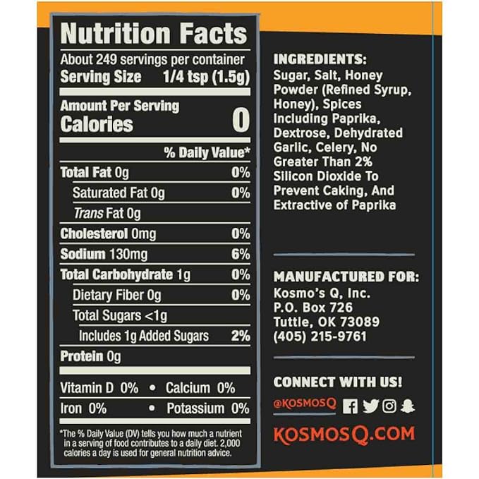 Kosmos Q Honey Killer Bee BBQ Dry Rub, Sweet Seasoning with Brown Sugar, Honey, Garlic & Paprika