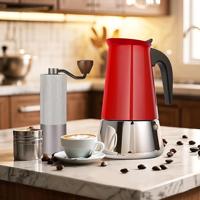 Moka Pot, 9 Cups (15.9 oz) Stovetop Espresso Maker, 304 Stainless Steel Moka Pot, Induction