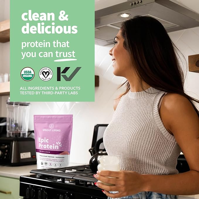 Sprout Living Epic Protein, Plant Based Protein & Superfoods Powder, Pro Collagen, Berry | 15 Grams