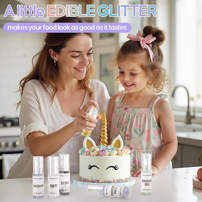 Edible Glitter Spray,2 Colors Iridescent & Iridescent Gold Food Grade Edible Glitter Set for Drink