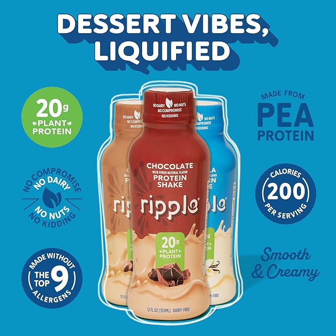 Ripple Plant Based Protein Shake Variety Pack | 20g of Quality Sourced Pea Protein, Calcium Rich |