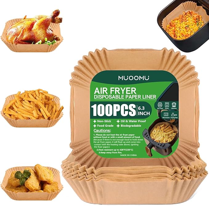 Air Fryer Disposable Paper Liners Square, Non-Stick Parchment, AirFryer Accessories for Baking