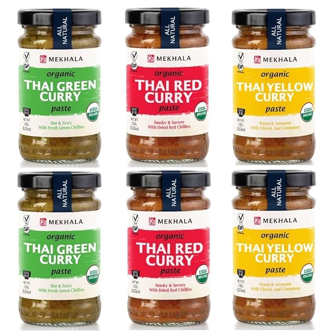 Mekhala Organic Thai Curry Cooking Paste Variety Pack Gluten-Free Vegan