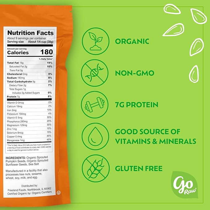 Go Raw Organic Sprouted Pumpkin & Sunflower Seeds, 10 oz, Sea Salted, Keto, Kosher, Superfood