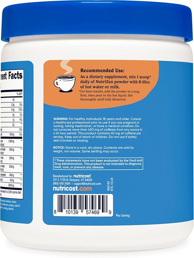 Nutricost Nutrizen AM Focus Adaptogenic Mushroom Drink (Vanilla Chai Flavored) 30 Servings