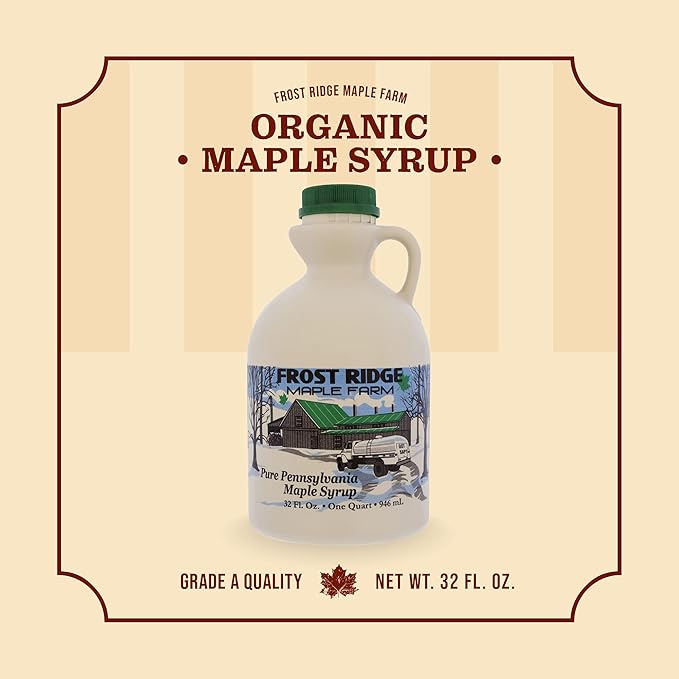 Frost Ridge Maple Farm, Organic Maple Syrup, Grade A, Quart (32 FL OZ), Medium Amber Rich