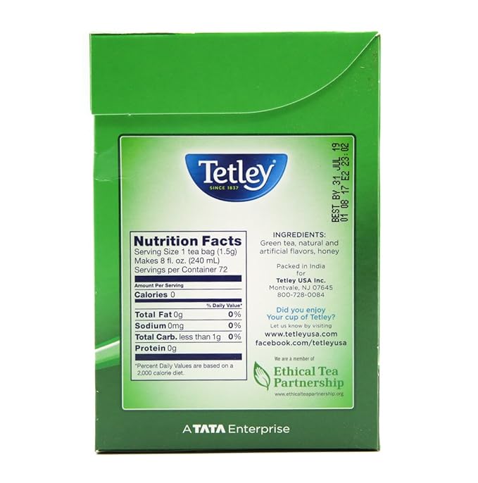 Tetley Green Tea, Honey, 72 Tea Bags | Refreshing, Light Flavor, Natural Ingredients | Ethical