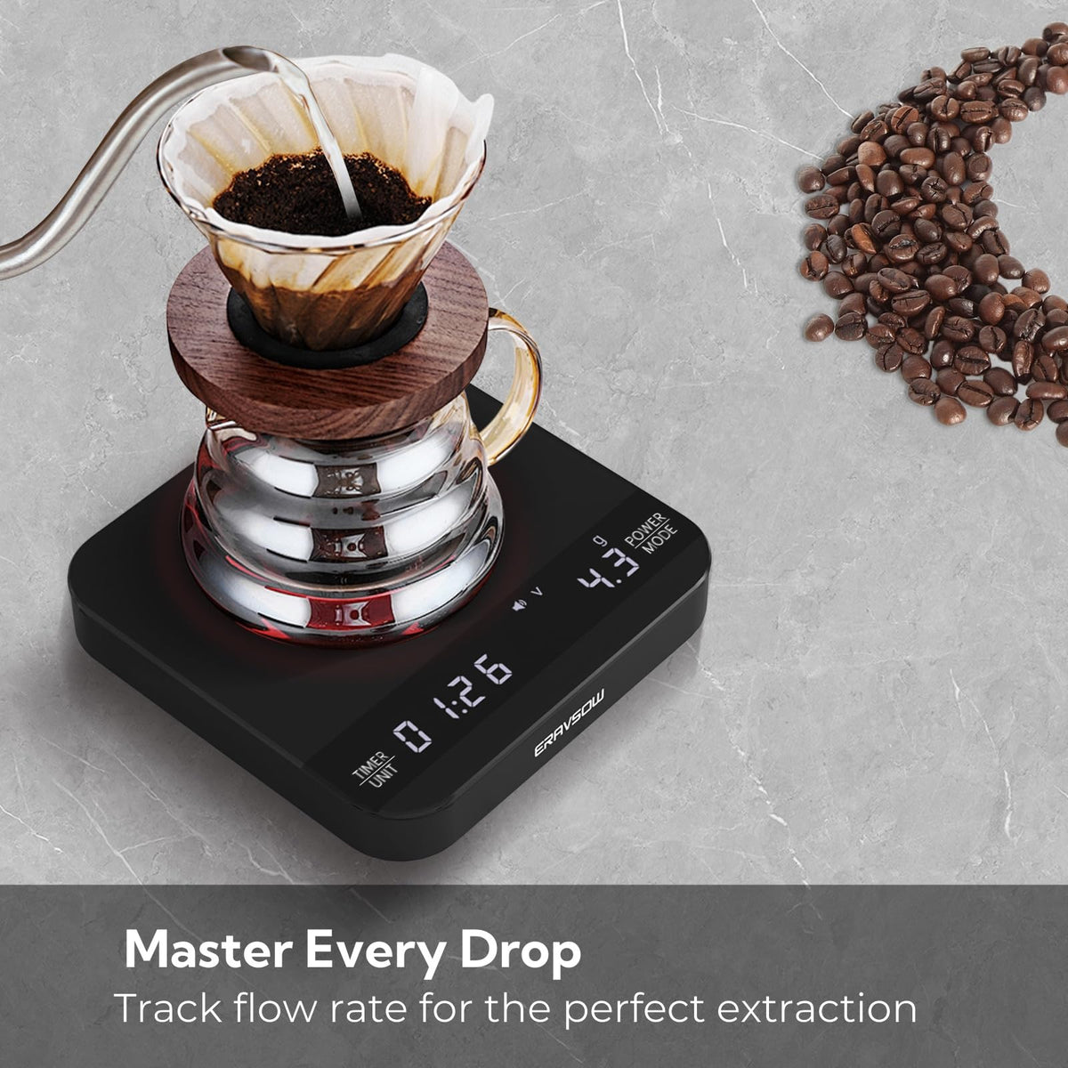 Coffee Scale with Auto Timing, Mini Rechargeable Espresso Scale with Timer, 2kg/0.1g High Precision