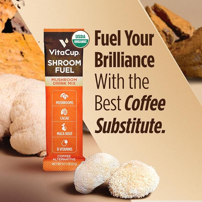 VitaCup Shroom Fuel, Mushroom Based Instant Coffee Alternative Packets, Mushroom Coffee Substitute