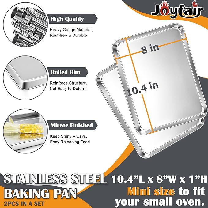 2Pcs Baking Sheet Pan Set, Joyfair Stainless Steel Cookie Sheets, Commercial Metal Pans Toaster