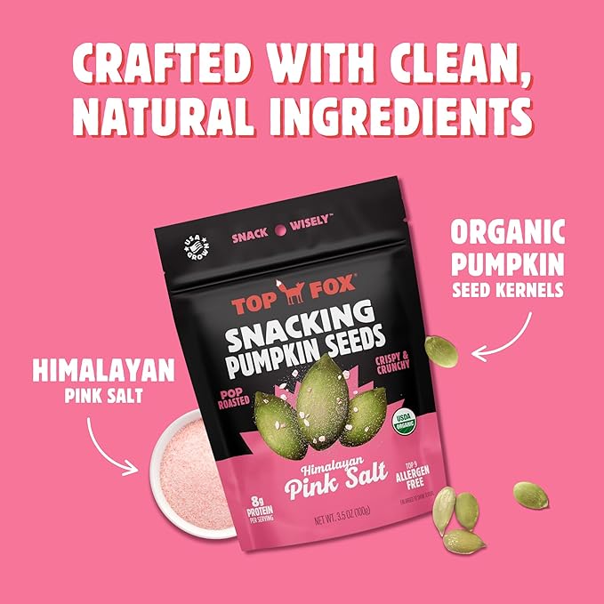 Top Fox Snacks Pumpkin Seeds to Eat (Himalayan Pink Salt, 3.5 oz – 6 Pack) - Gluten Free Snacks