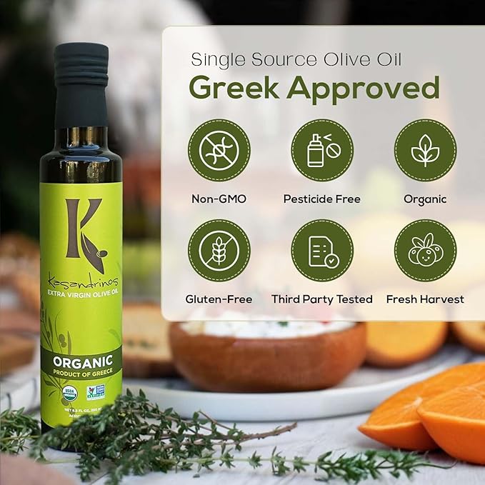 Kasandrinos Organic Olive Oil Extra Virgin, Polyphenol Rich Greek Olive Oil, 100% Organic First