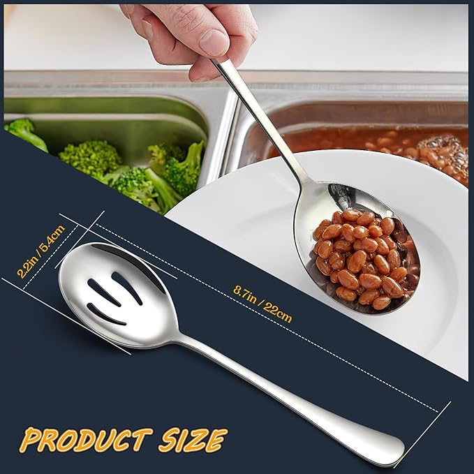 Serving Spoons 4 Pieces, Slotted Serving Spoon Large Cutlery for Catering Buffet, Mirror Polished