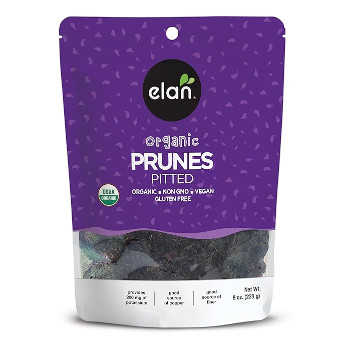 Elan Organic Pitted Prunes, 7.9 oz, Natural Dried Fruit, No Sugar Added, Sulphite-free, Non-GMO