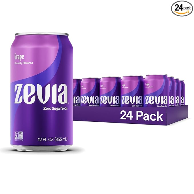 Zevia Zero Sugar Soda, Grape, 12 oz Cans (24-Pack) ??Naturally Sweetened, Zero Calorie Sugar Free